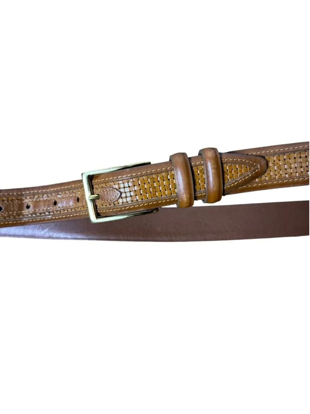 Allen Edmonds Triple Braid Inlay Belt Dress Men’s Size 44 Tan Brown 28090